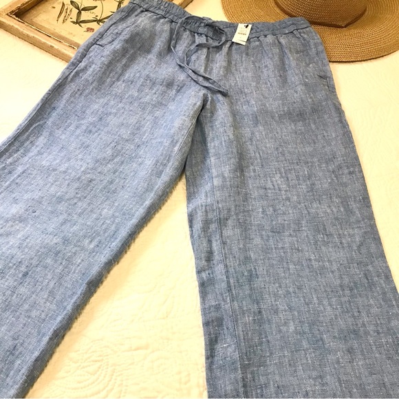 NWT Talbots Linen Chambray Tie Waist Pants - Picture 15 of 16